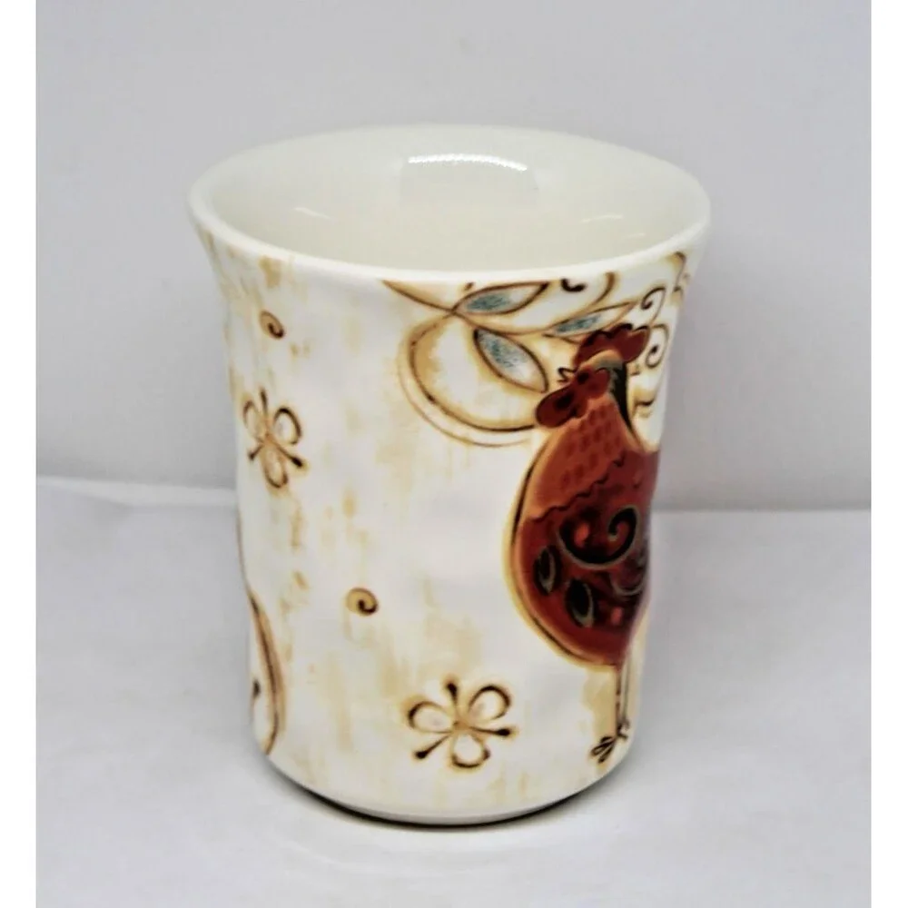 Pier 1 Rooster Coffee Tea Mugs Gallo Pattern Chicken Bird 14 oz.